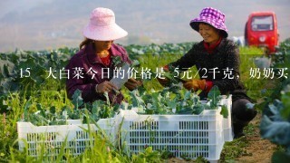 15 大白菜今日的价格是 5元/2千克，奶奶买8千克大白菜，需要多少元？