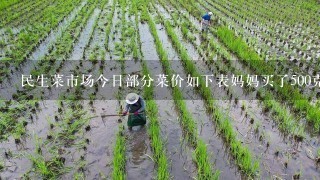 民生菜市场今日部分菜价如下表妈妈买了500克黄瓜和2