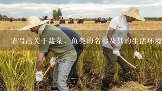 请写出关于蔬菜，鱼类的名称及其的生活环境